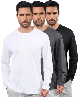 3 Pack Men's Long Sleeve Shirts Quick Dry Moisture Wicking Lightweight Sun Protection T Shirt for Running Outdoor Activities
