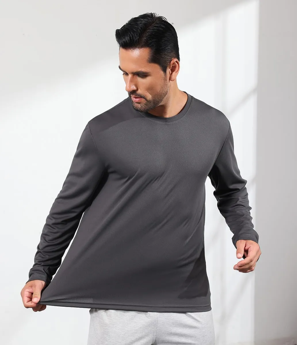 3 Pack Men's Long Sleeve Shirts Quick Dry Moisture Wicking Lightweight Sun Protection T Shirt for Running Outdoor Activities