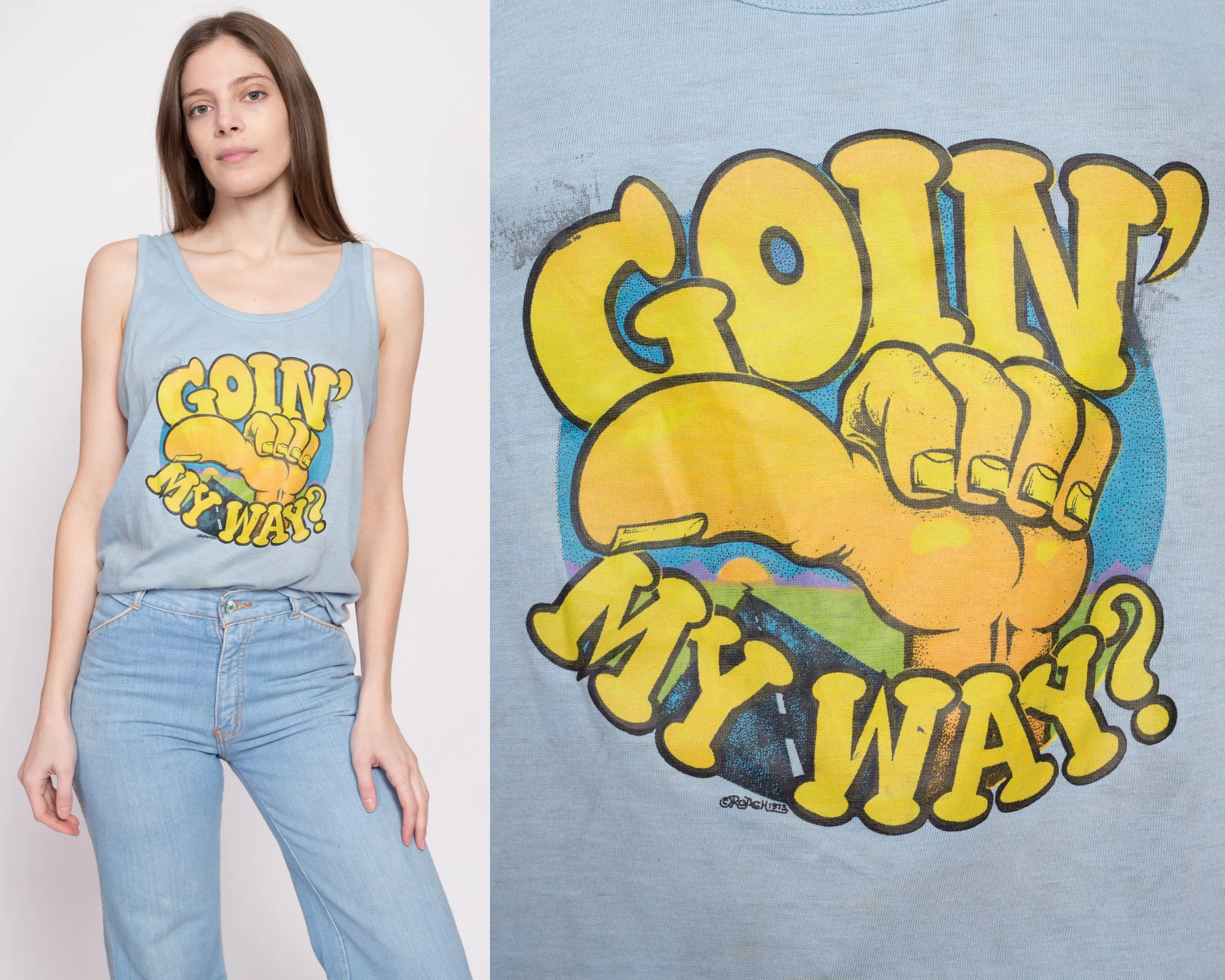 70s "Goin My Way?" Distressed Tank Top - Men's Medium, Women's Large