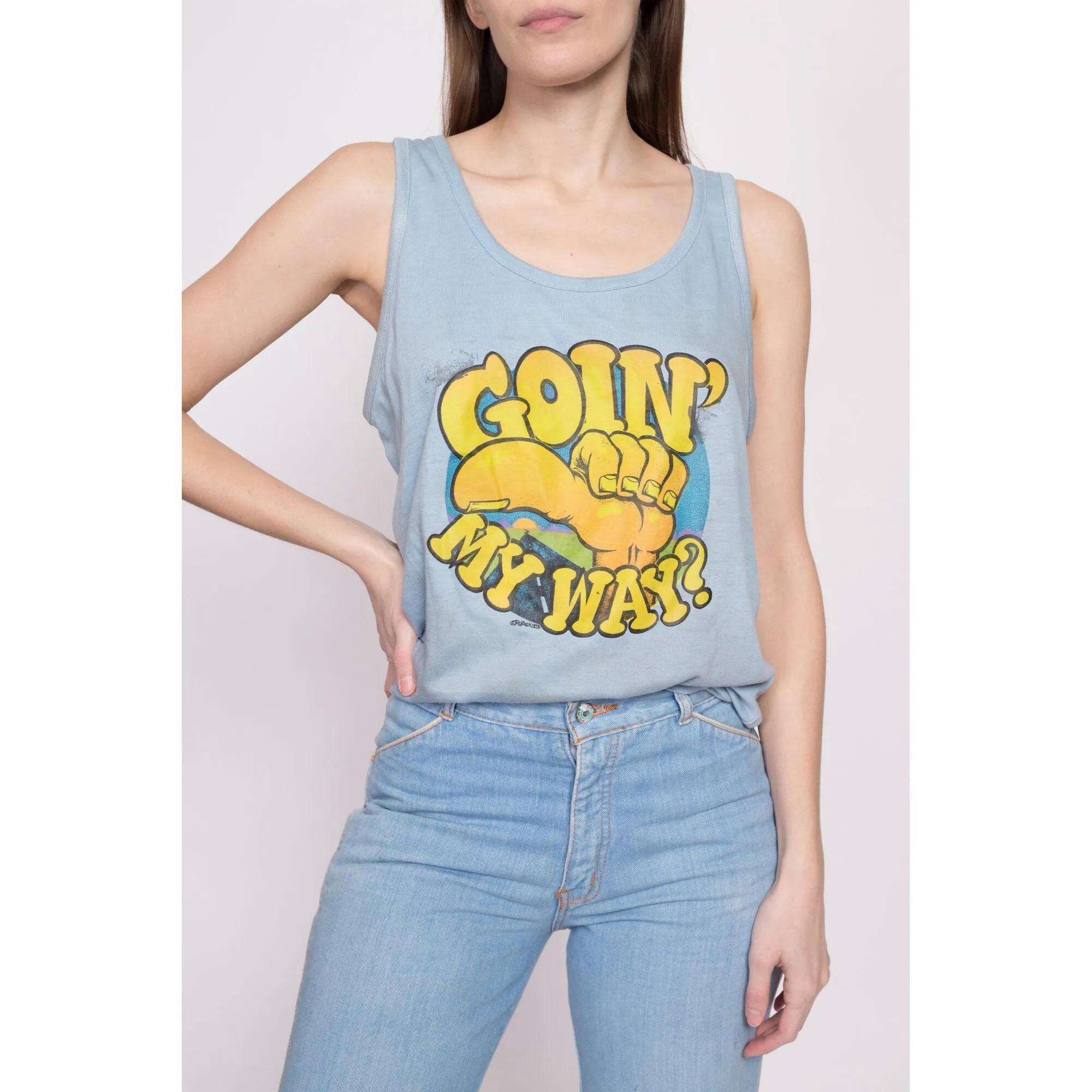 70s "Goin My Way?" Distressed Tank Top - Men's Medium, Women's Large
