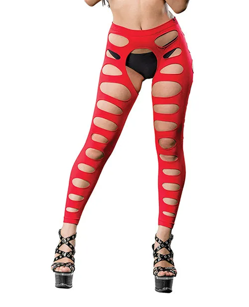 Beverly Hills Naughty Girl Crotchless Leggings W/varigated Holes O/s