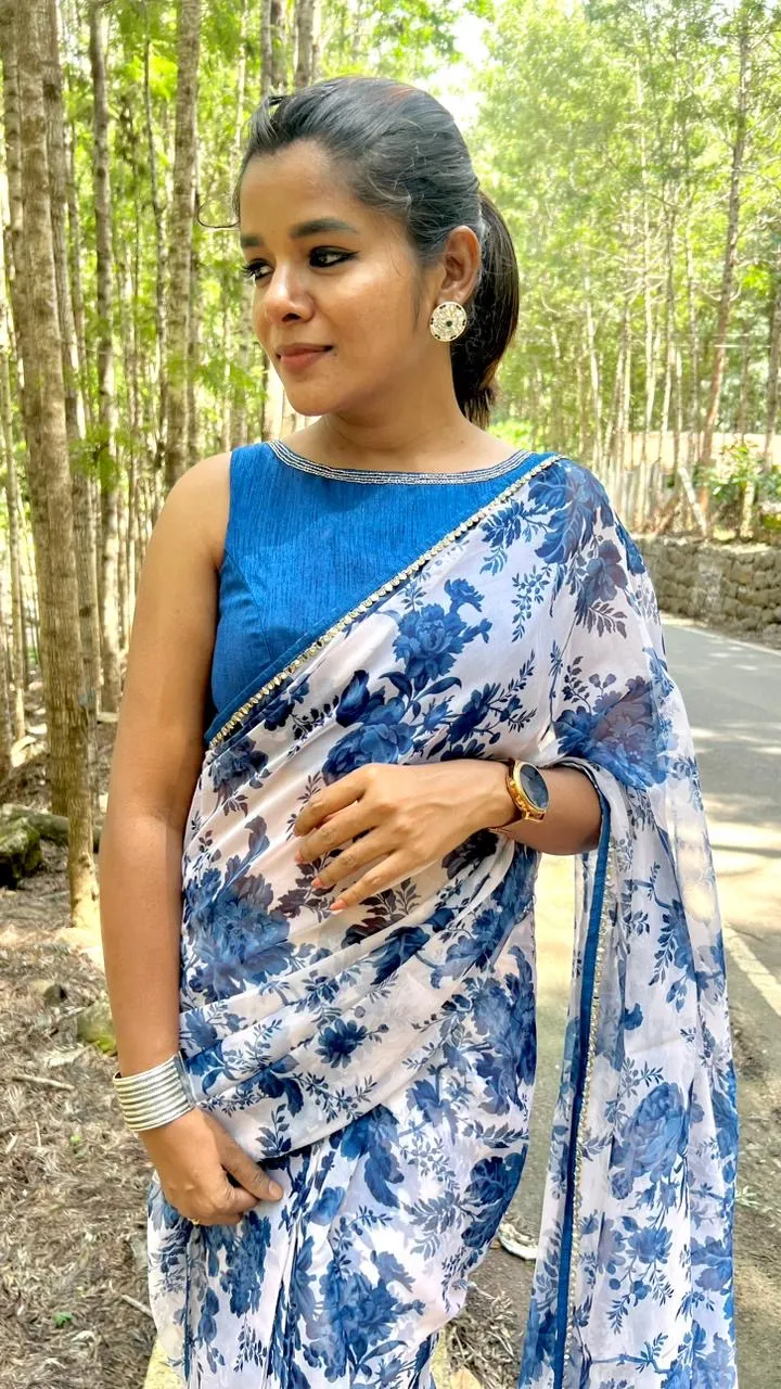 Blue silk hand work blouse (only blouse )