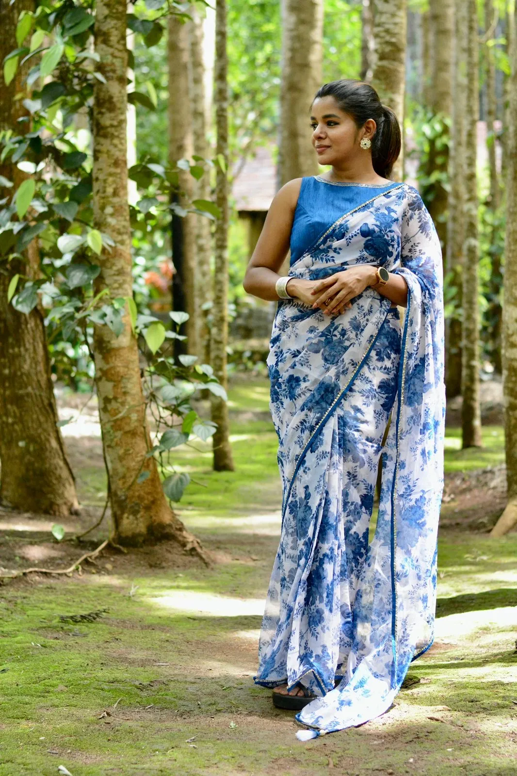 Blue silk hand work blouse (only blouse )