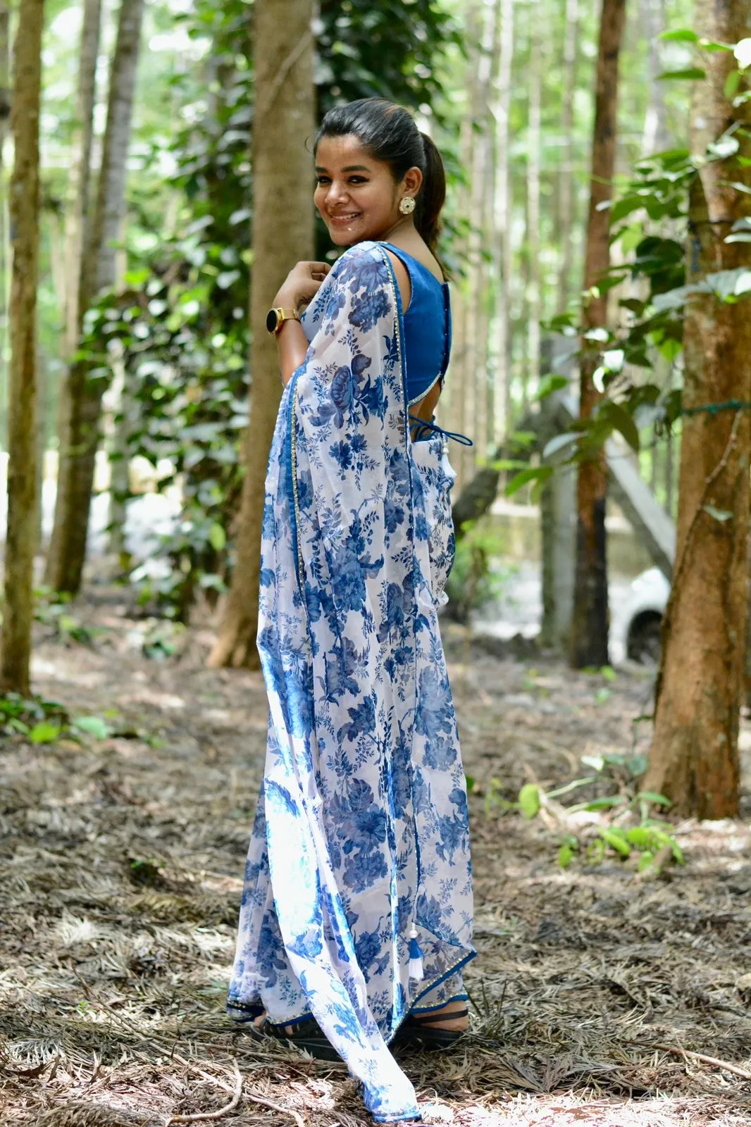 Blue silk hand work blouse (only blouse )