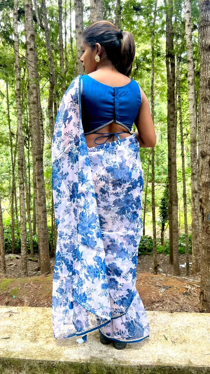 Blue silk hand work blouse (only blouse )