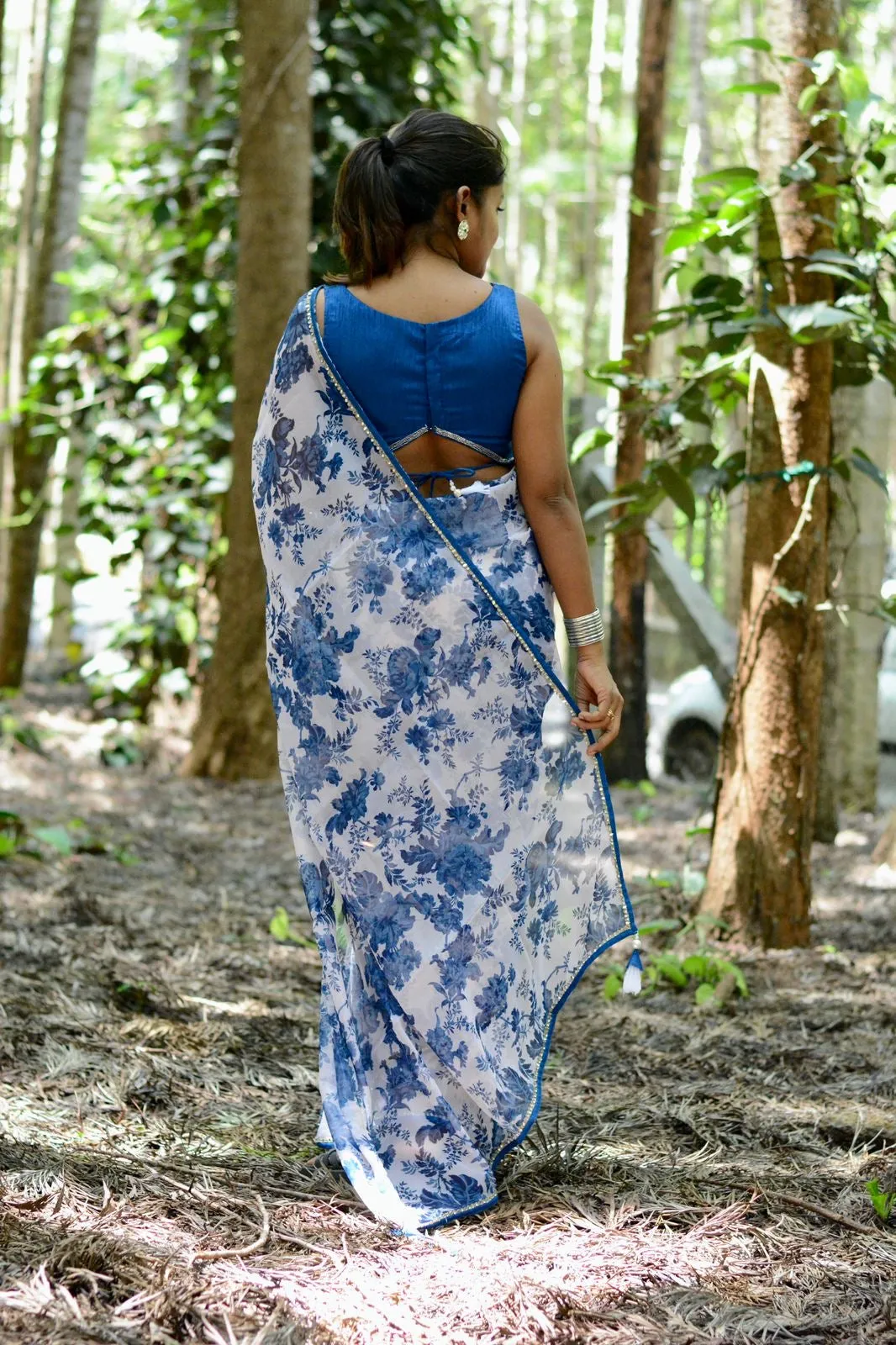 Blue silk hand work blouse (only blouse )