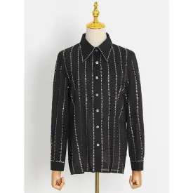 Casual Loose White Patchwork Diamonds Shirt For Women Lapel Long Sleeve Korean Fashion Blouses Females Autumn Style