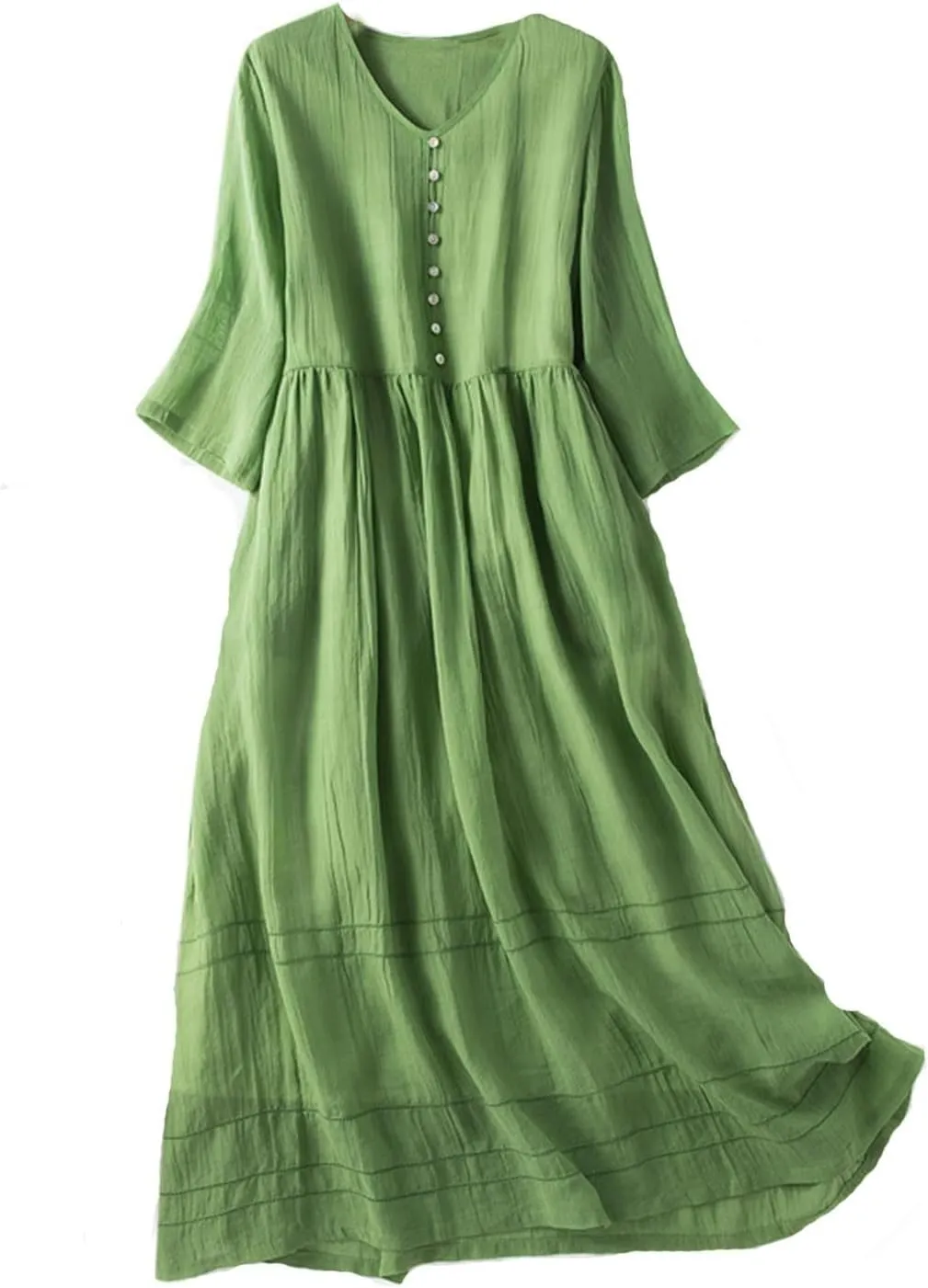 Cotton Linen Maxi Dress for Women Casual 3/4 Sleeve Crew Neck Long Dresses Flowy Boho Beach Vacation Sundress