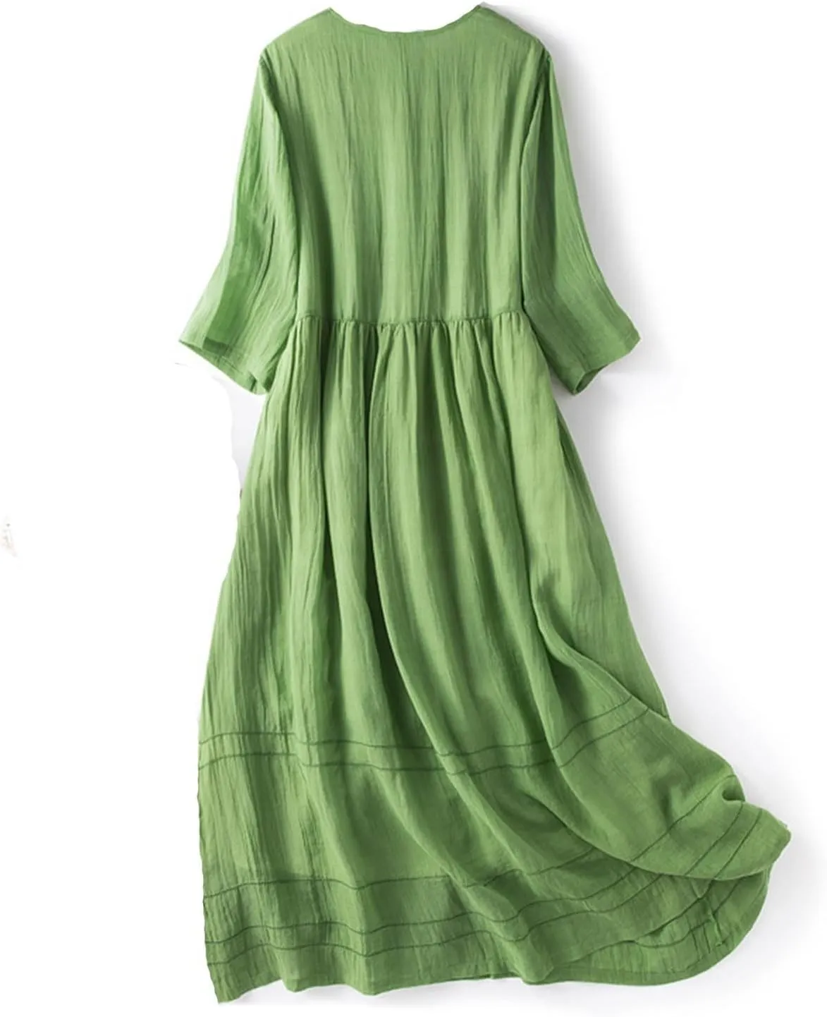 Cotton Linen Maxi Dress for Women Casual 3/4 Sleeve Crew Neck Long Dresses Flowy Boho Beach Vacation Sundress