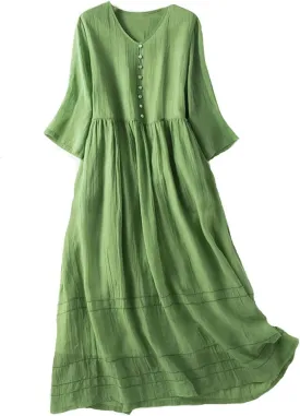 Cotton Linen Maxi Dress for Women Casual 3/4 Sleeve Crew Neck Long Dresses Flowy Boho Beach Vacation Sundress