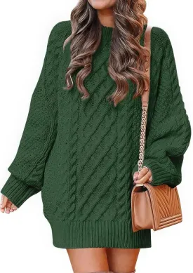 ebossy Women's Oversized Cable Knit Sweater Dress Fall Crewneck Batwing Sleeve Baggy Loose Pullover Tops