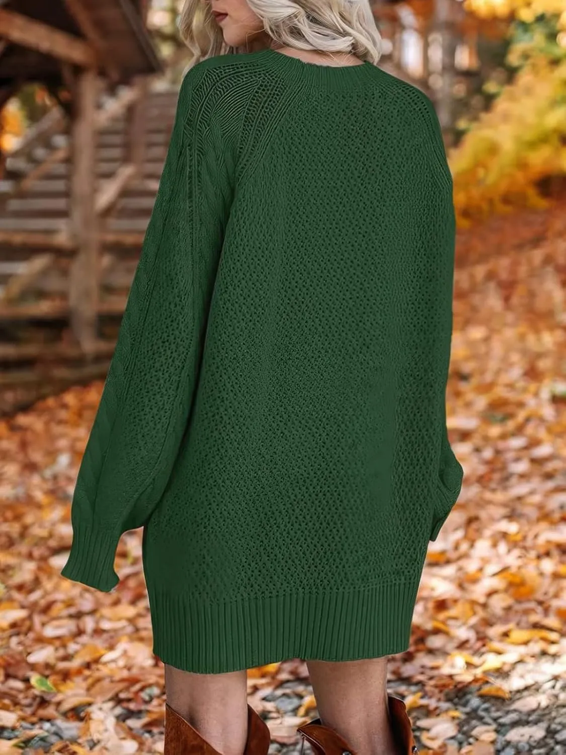 ebossy Women's Oversized Cable Knit Sweater Dress Fall Crewneck Batwing Sleeve Baggy Loose Pullover Tops