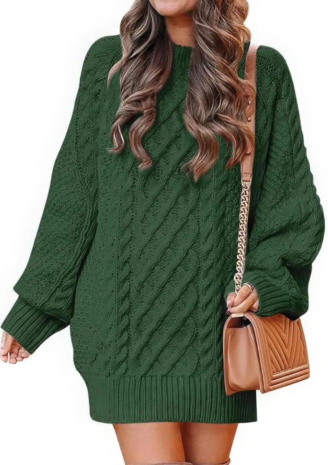 ebossy Women's Oversized Cable Knit Sweater Dress Fall Crewneck Batwing Sleeve Baggy Loose Pullover Tops