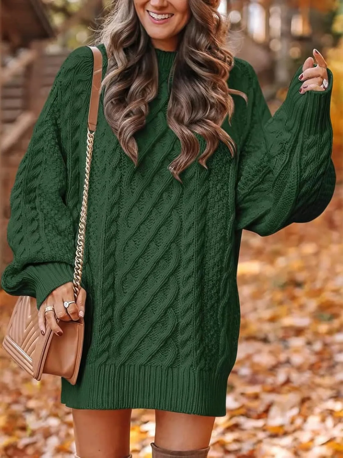 ebossy Women's Oversized Cable Knit Sweater Dress Fall Crewneck Batwing Sleeve Baggy Loose Pullover Tops