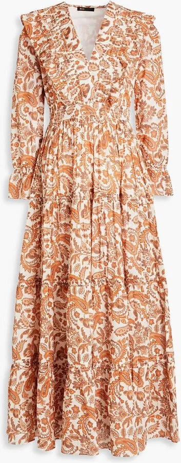 Floral Ruffled Maxi Dress In Orange