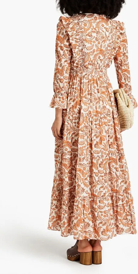 Floral Ruffled Maxi Dress In Orange