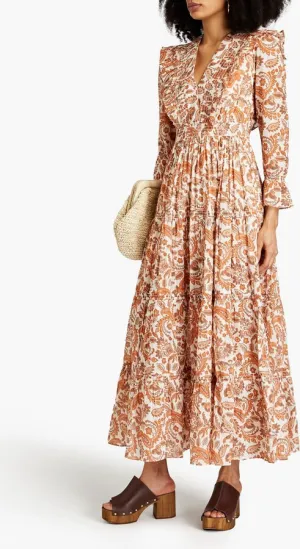 Floral Ruffled Maxi Dress In Orange