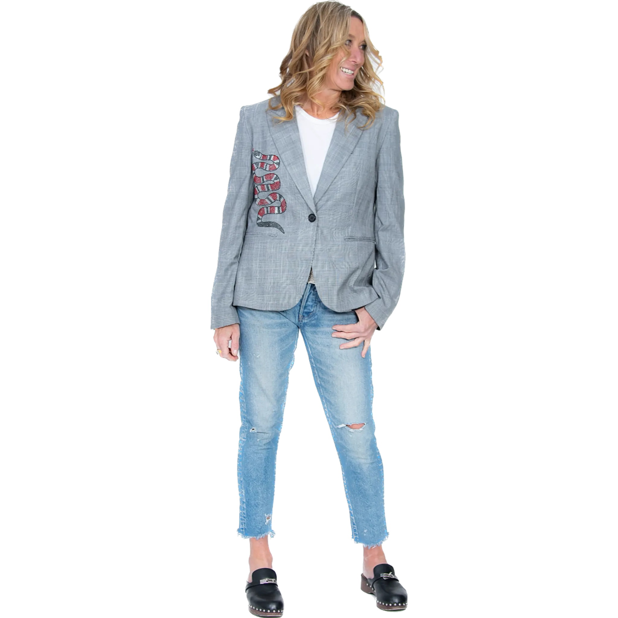 Front Snake Blazer - Black Plaid
