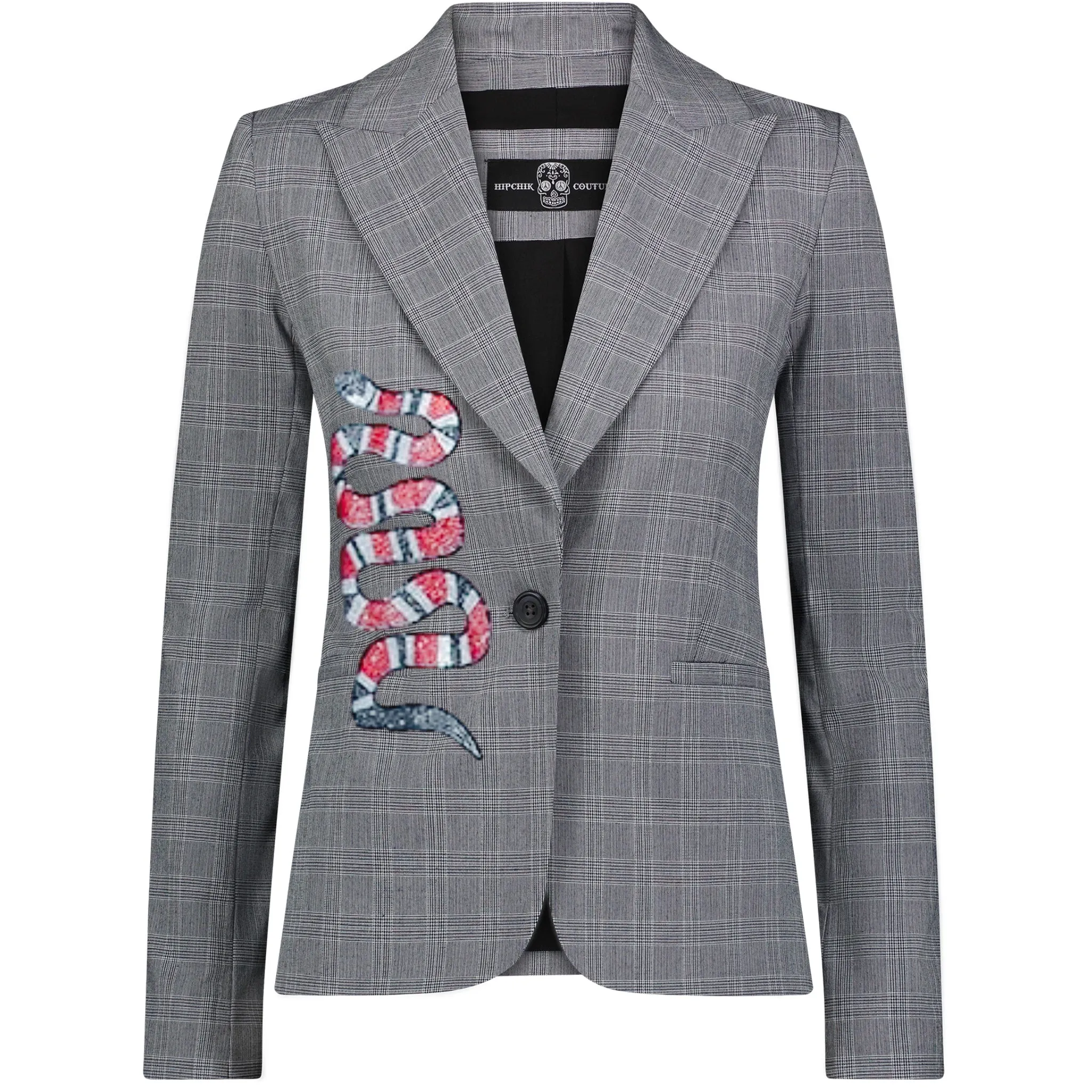Front Snake Blazer - Black Plaid