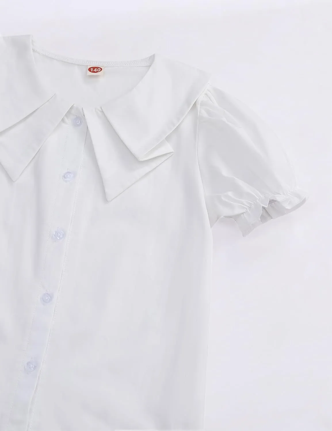 Girls Short Sleeve Peter Pan Blouse Puff Sleeve Button Down Shirt School Uniform Blouse 3-12 Years