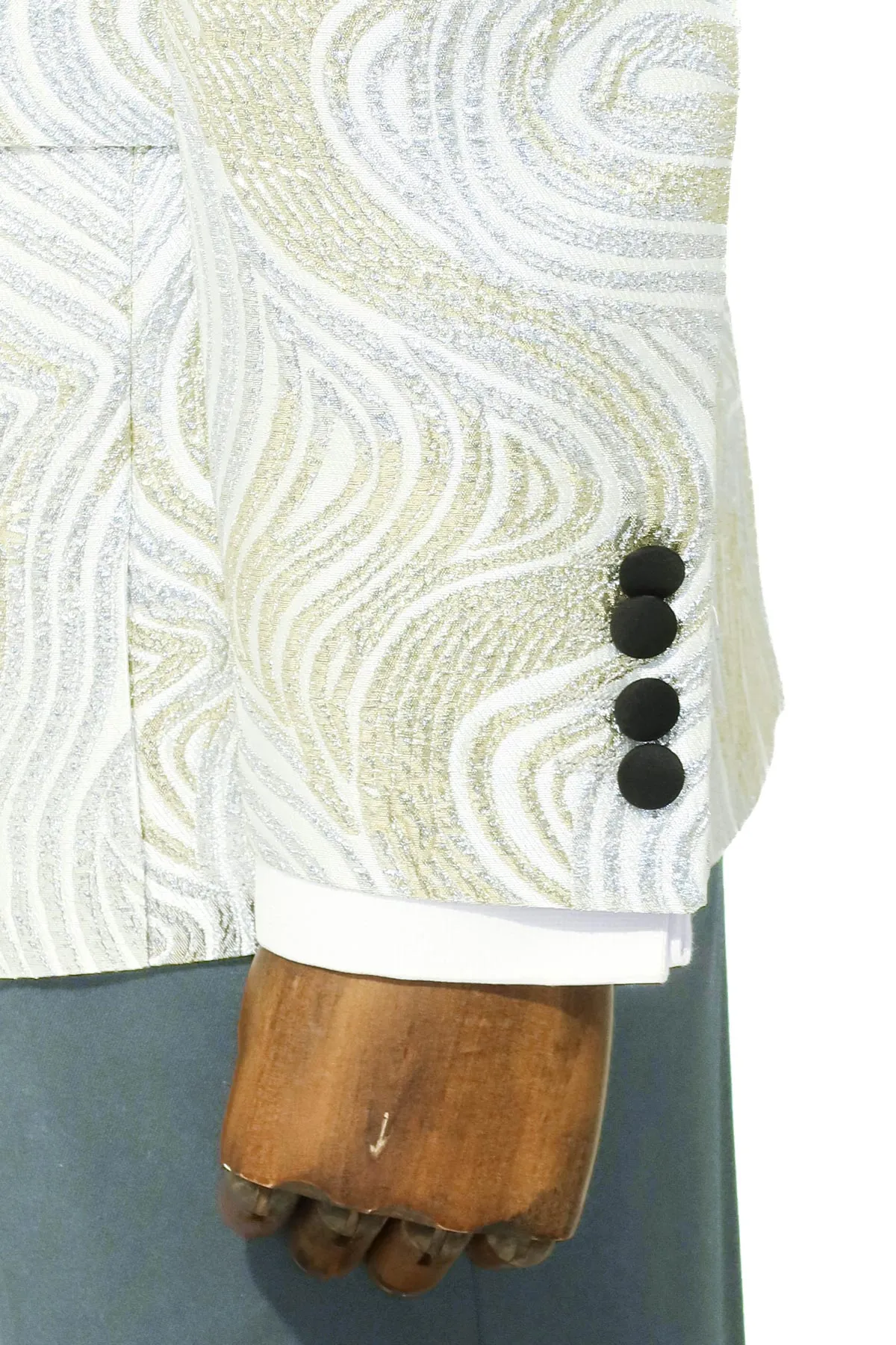 Gold Patterned Over White Men Tuxedo Blazer - Wessi