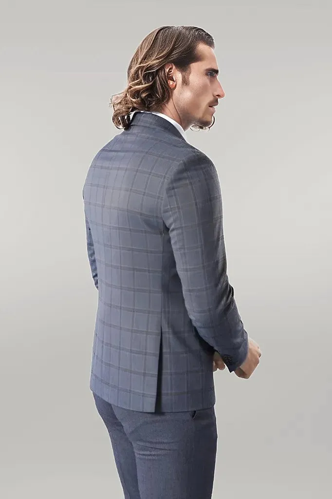 Grey Checked Men's Slim Fit Blazer - Wessi