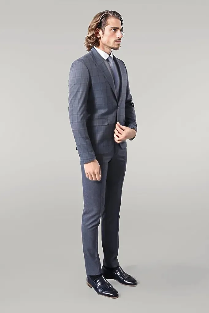 Grey Checked Men's Slim Fit Blazer - Wessi