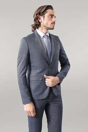 Grey Checked Men's Slim Fit Blazer - Wessi