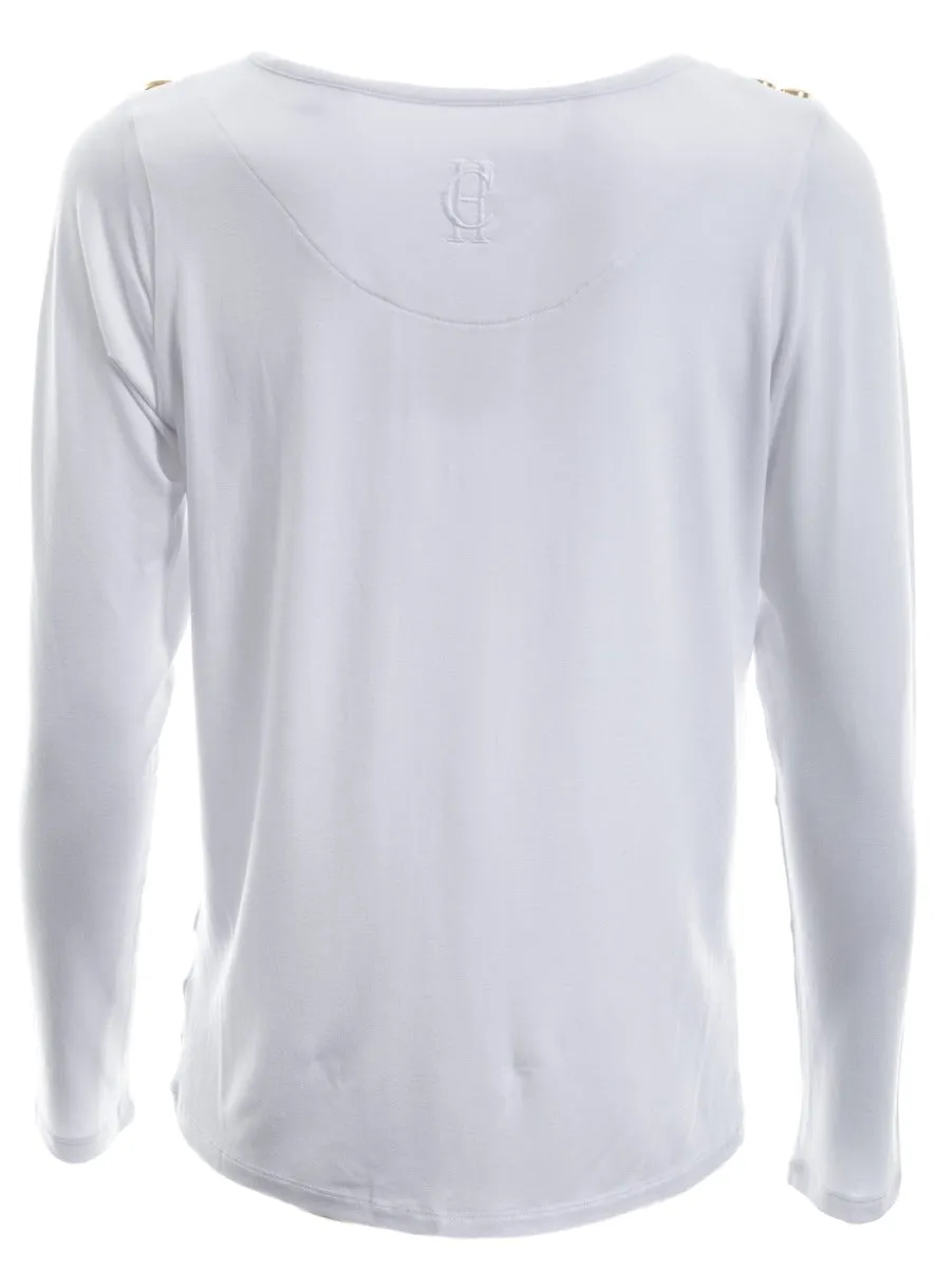 Holland Cooper Long Sleeve V Neck Tee in White