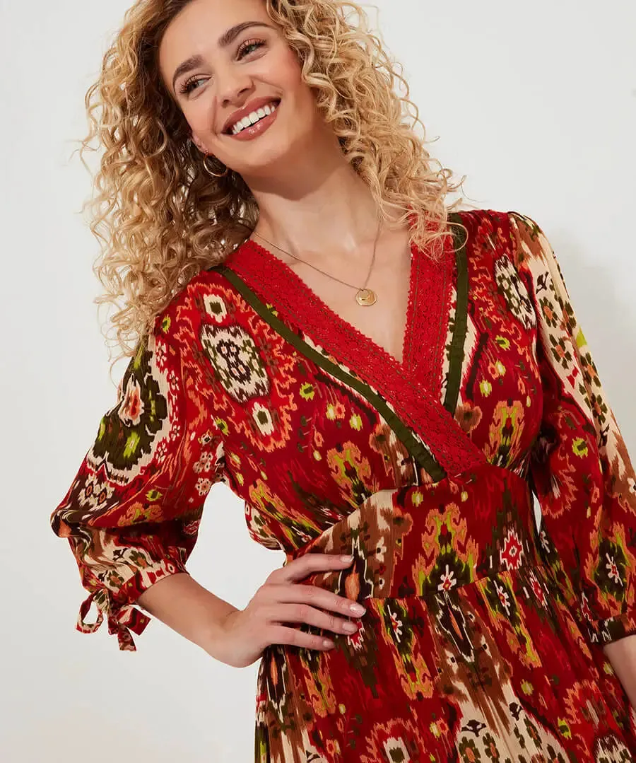 Joe Browns 8 Burnt Orange Loretta Print Dress