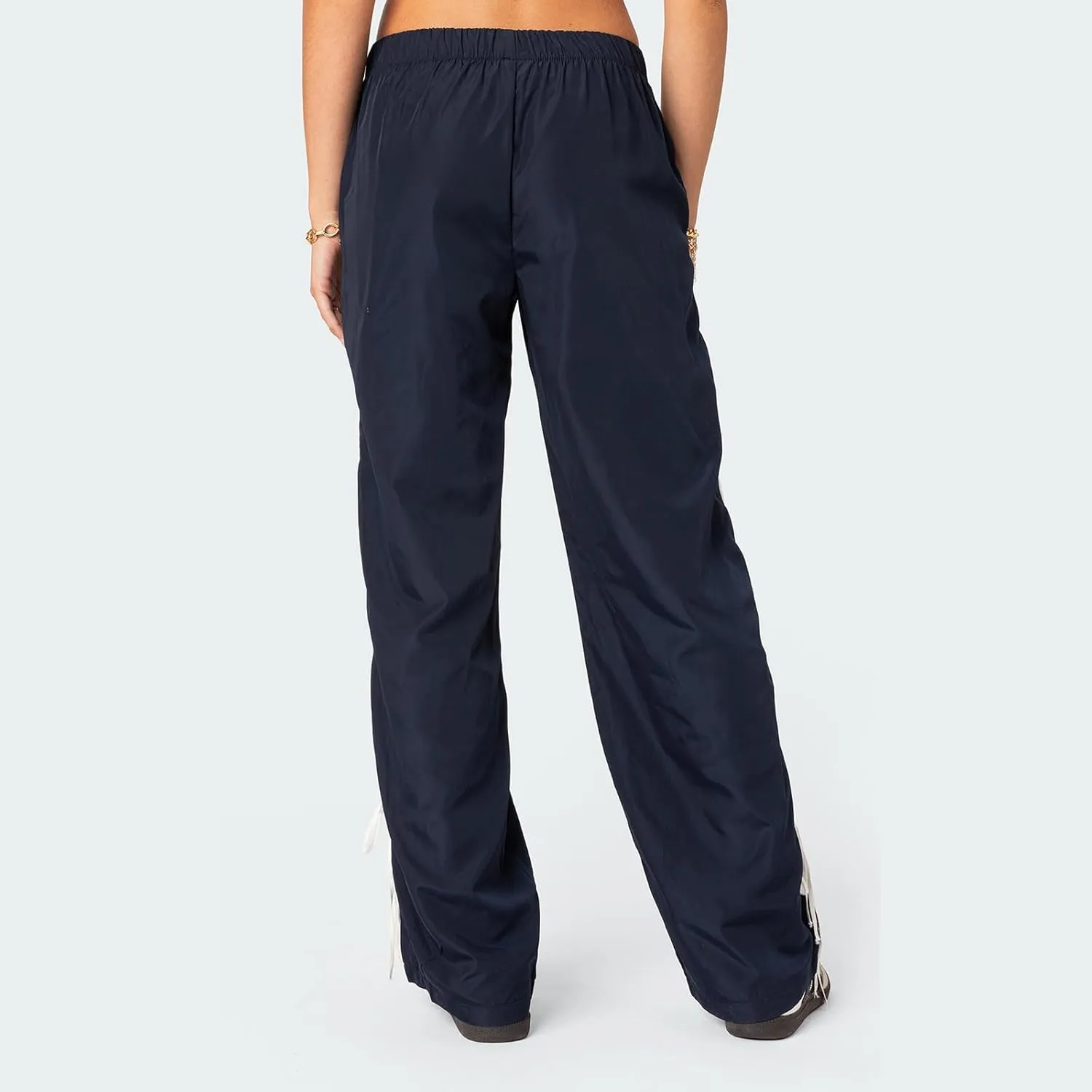 KMBANGI Women Striped Track Pants Elastic Waist Straight Leg Sweatpants Joggers Wide Leg Side Stripes Pants with Pockets