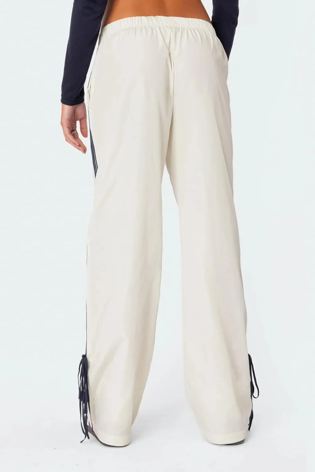 KMBANGI Women Striped Track Pants Elastic Waist Straight Leg Sweatpants Joggers Wide Leg Side Stripes Pants with Pockets
