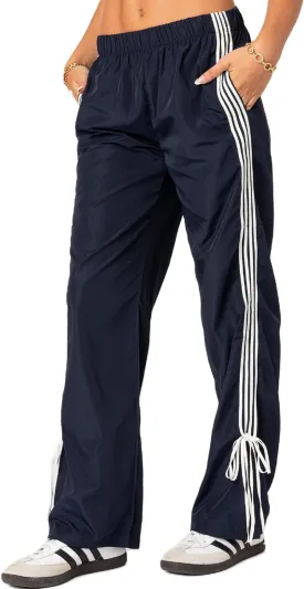 KMBANGI Women Striped Track Pants Elastic Waist Straight Leg Sweatpants Joggers Wide Leg Side Stripes Pants with Pockets