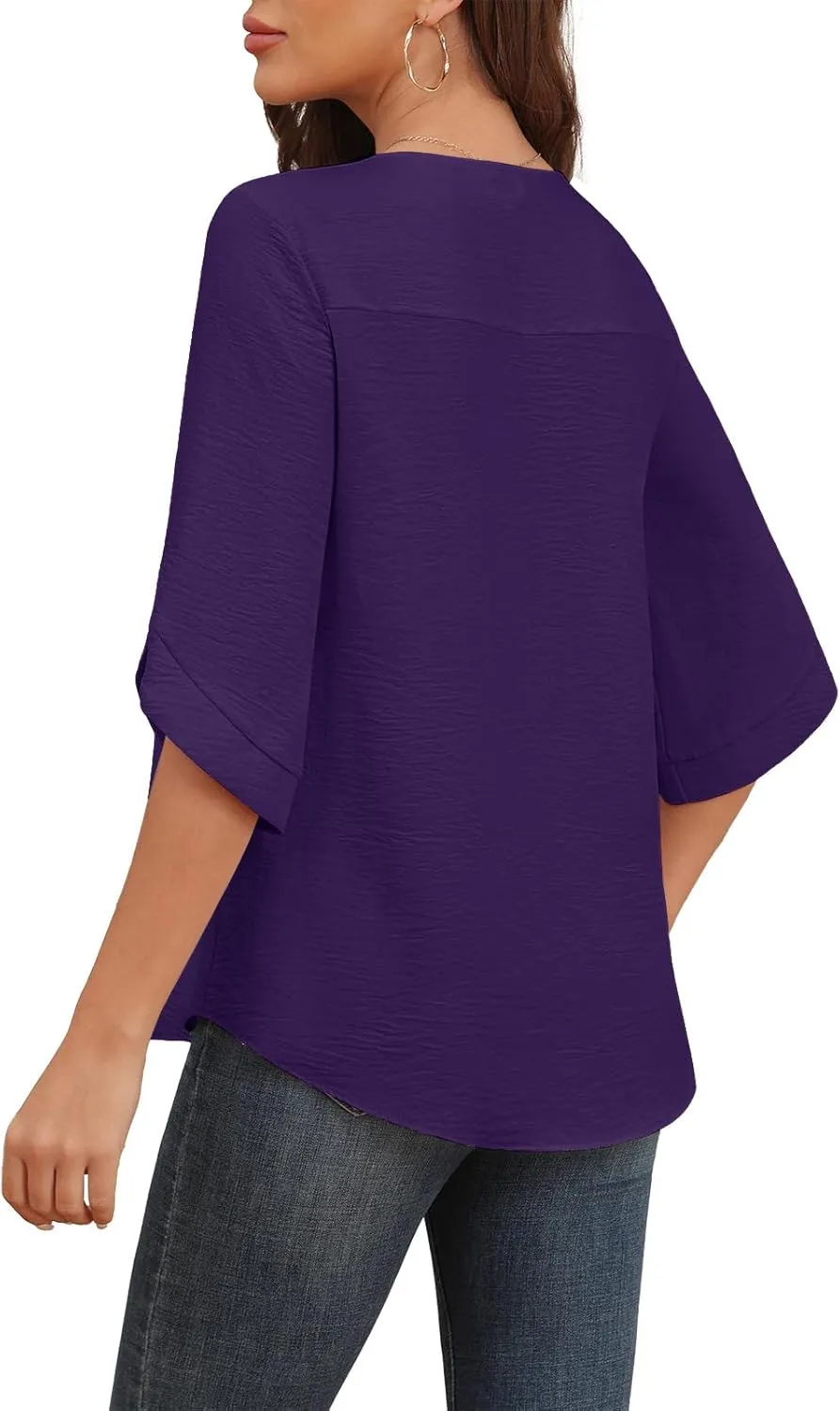 LAOLASI Womens Summer Chiffon Blouses Bell Short Sleeve V Neck Casual Dressy Work Tops for Leggings 2025 Loose Flowy Tshirts