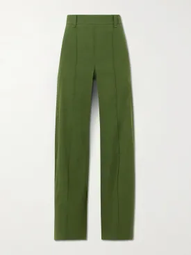 Linen-blend straight leg trousers