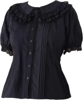Lolita Short Sleeve Blouses Women Peter Pan Collar Victorian Shirt Vintage Kawaii Lace Frilly Tops Trendy Summer
