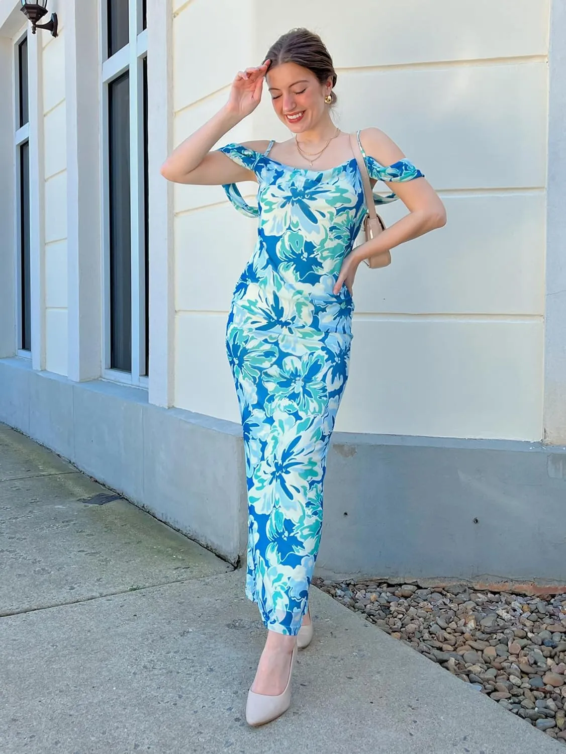 MASCOMODA Spaghetti Strap Long Maxi Dresses for Women 2025 Summer Floral Sexy Bodycon Backless Formal Wedding Guest Dress