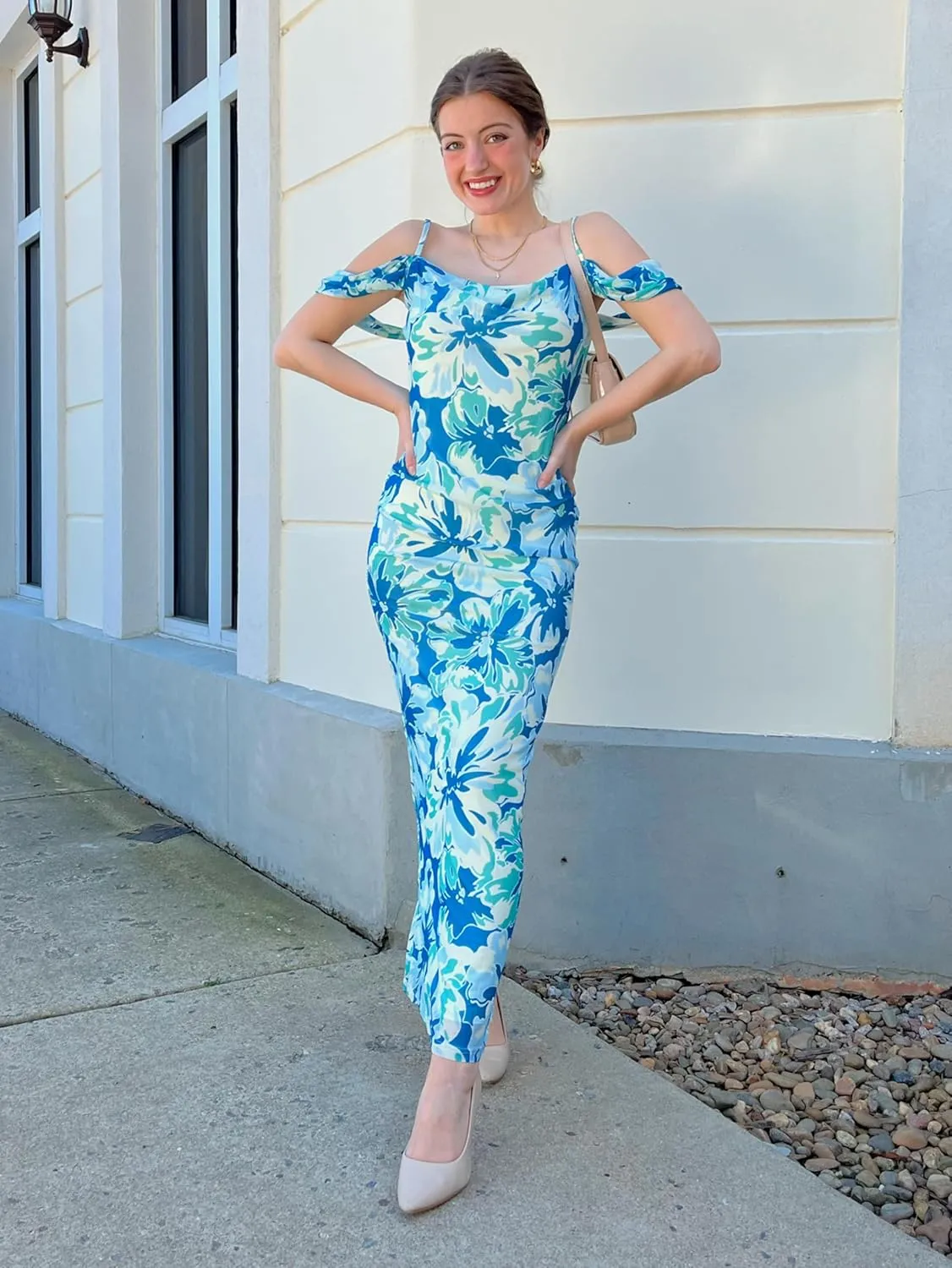 MASCOMODA Spaghetti Strap Long Maxi Dresses for Women 2025 Summer Floral Sexy Bodycon Backless Formal Wedding Guest Dress