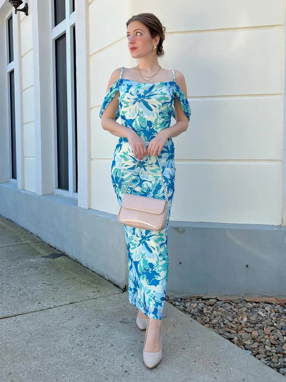 MASCOMODA Spaghetti Strap Long Maxi Dresses for Women 2025 Summer Floral Sexy Bodycon Backless Formal Wedding Guest Dress