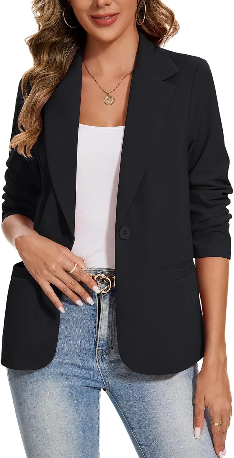 MINTLIMIT Blazers for Women Long Sleeve Button Front Blazer Lapel Business Casual Work Office Suit Jackets with Pockets