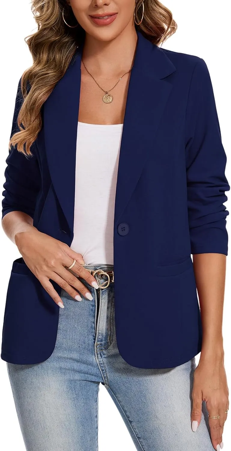 MINTLIMIT Blazers for Women Long Sleeve Button Front Blazer Lapel Business Casual Work Office Suit Jackets with Pockets