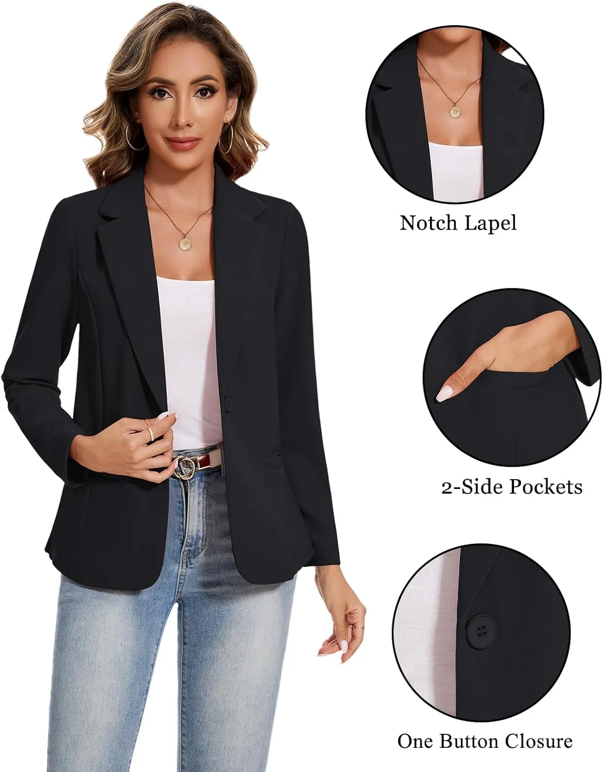 MINTLIMIT Blazers for Women Long Sleeve Button Front Blazer Lapel Business Casual Work Office Suit Jackets with Pockets