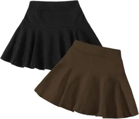 Neutocd Toddler Little Girls Skirts Skorts Elastic Flared Plain Pleated Tennis Skater Skirts for Girls Kids Built in Shorts