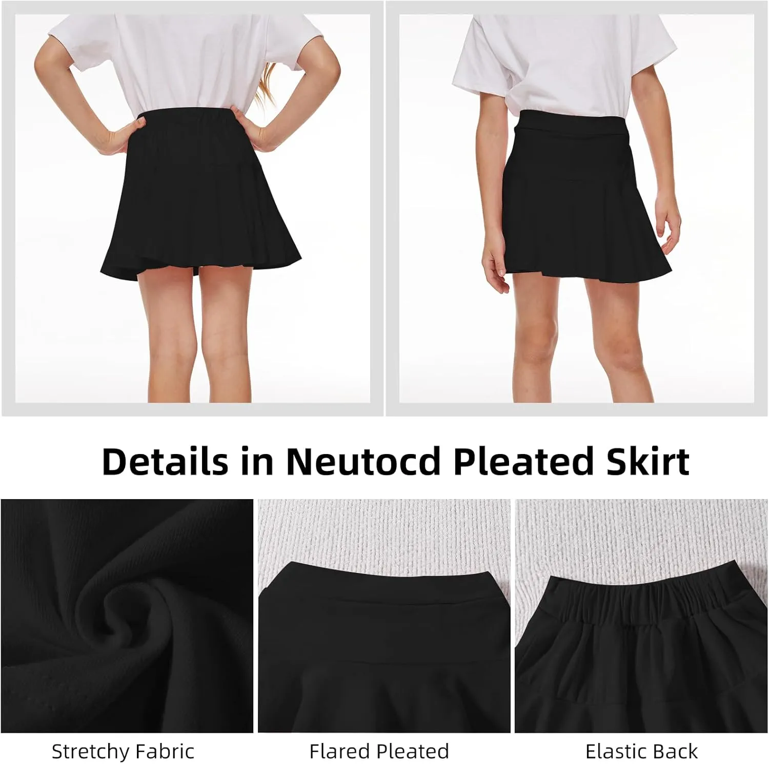 Neutocd Toddler Little Girls Skirts Skorts Elastic Flared Plain Pleated Tennis Skater Skirts for Girls Kids Built in Shorts