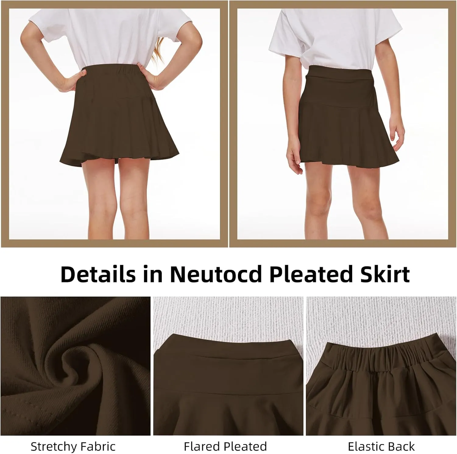 Neutocd Toddler Little Girls Skirts Skorts Elastic Flared Plain Pleated Tennis Skater Skirts for Girls Kids Built in Shorts