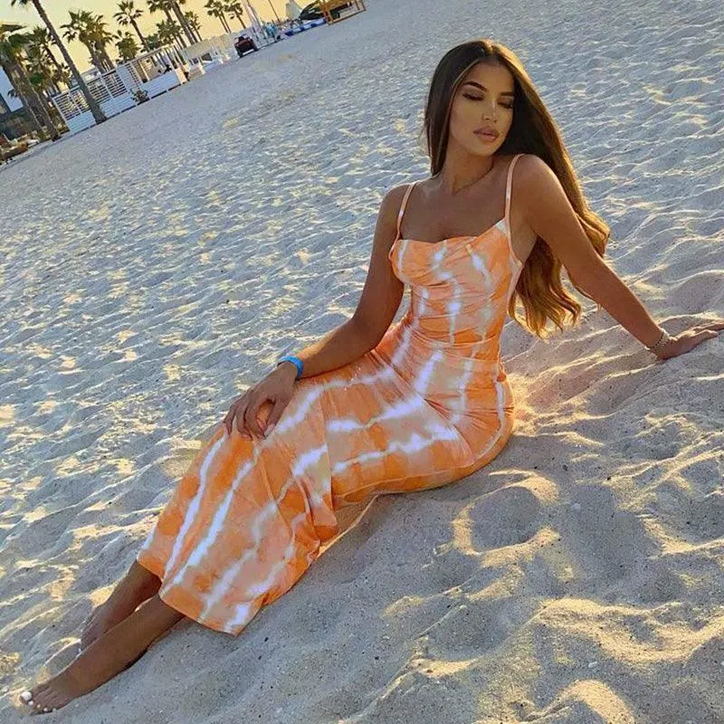Orange Tie-Dye Bodycon Maxi Dress