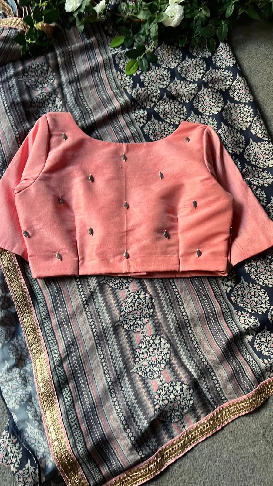 Pink silk beads handworked blouse ( only blouse )