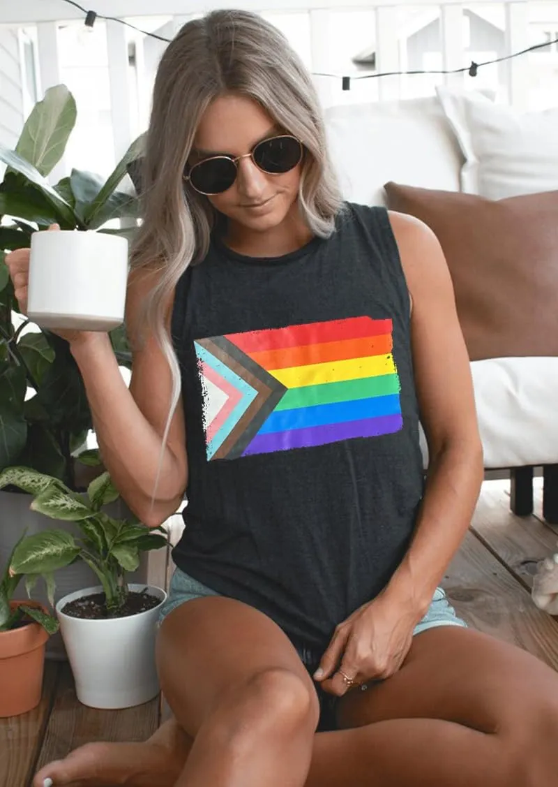 Pride Shirts Women Progress Rainbow Flag Tank Tops LGBTQ Equality Tank Sleeveless Graphic Tee Shirt