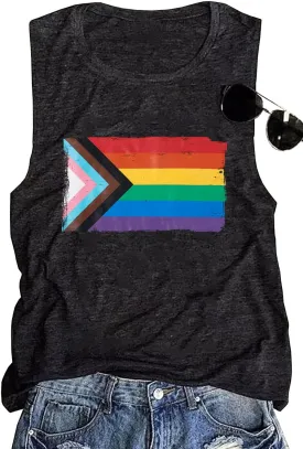 Pride Shirts Women Progress Rainbow Flag Tank Tops LGBTQ Equality Tank Sleeveless Graphic Tee Shirt