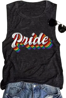 Pride Shirts Women Progress Rainbow Flag Tank Tops LGBTQ Equality Tank Sleeveless Graphic Tee Shirt